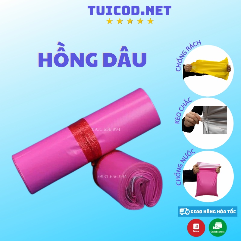Túi Gói Hàng Màu Hồng Dâu Cuộn 100 Cái Có Sẵn Keo Dán Niêm Phong Giá Xưởng