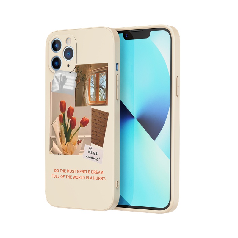 Ốp lưng iphone Ốp điện thoại SUNTAIHO silicone dẻo họa tiết hoa tulip đỏ thích hợp cho iPhone 13 12 11 Mini Pro X XR XS Max 7 8 Plus