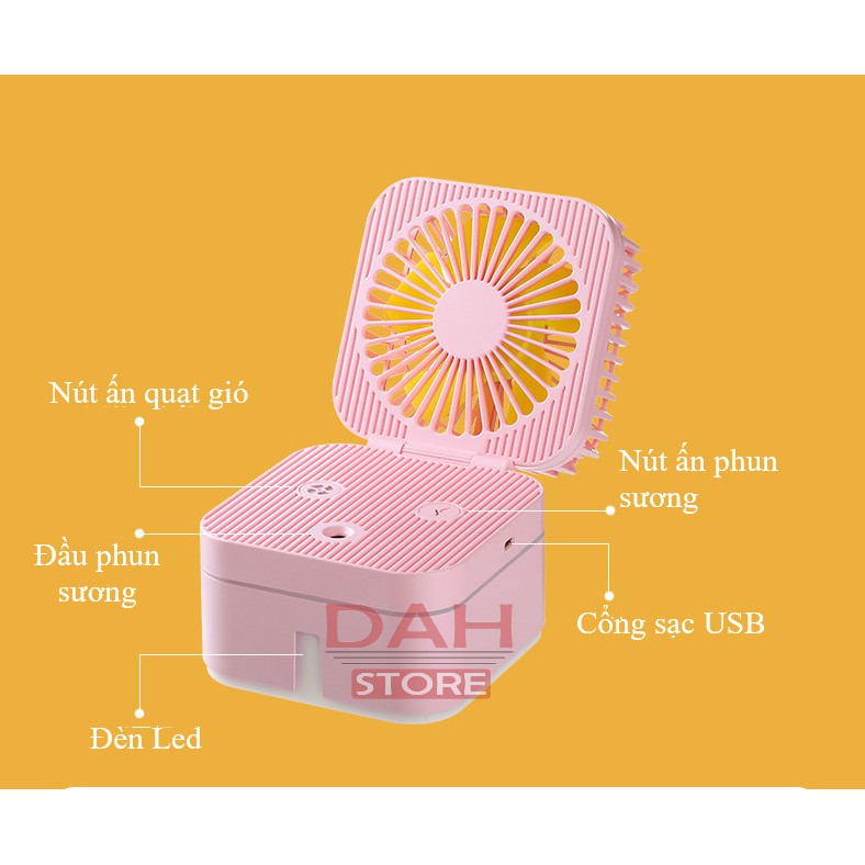 Quạt phun sương mini freeship cầm tay tích điện có led pin trâu siêu bền | BigBuy360 - bigbuy360.vn