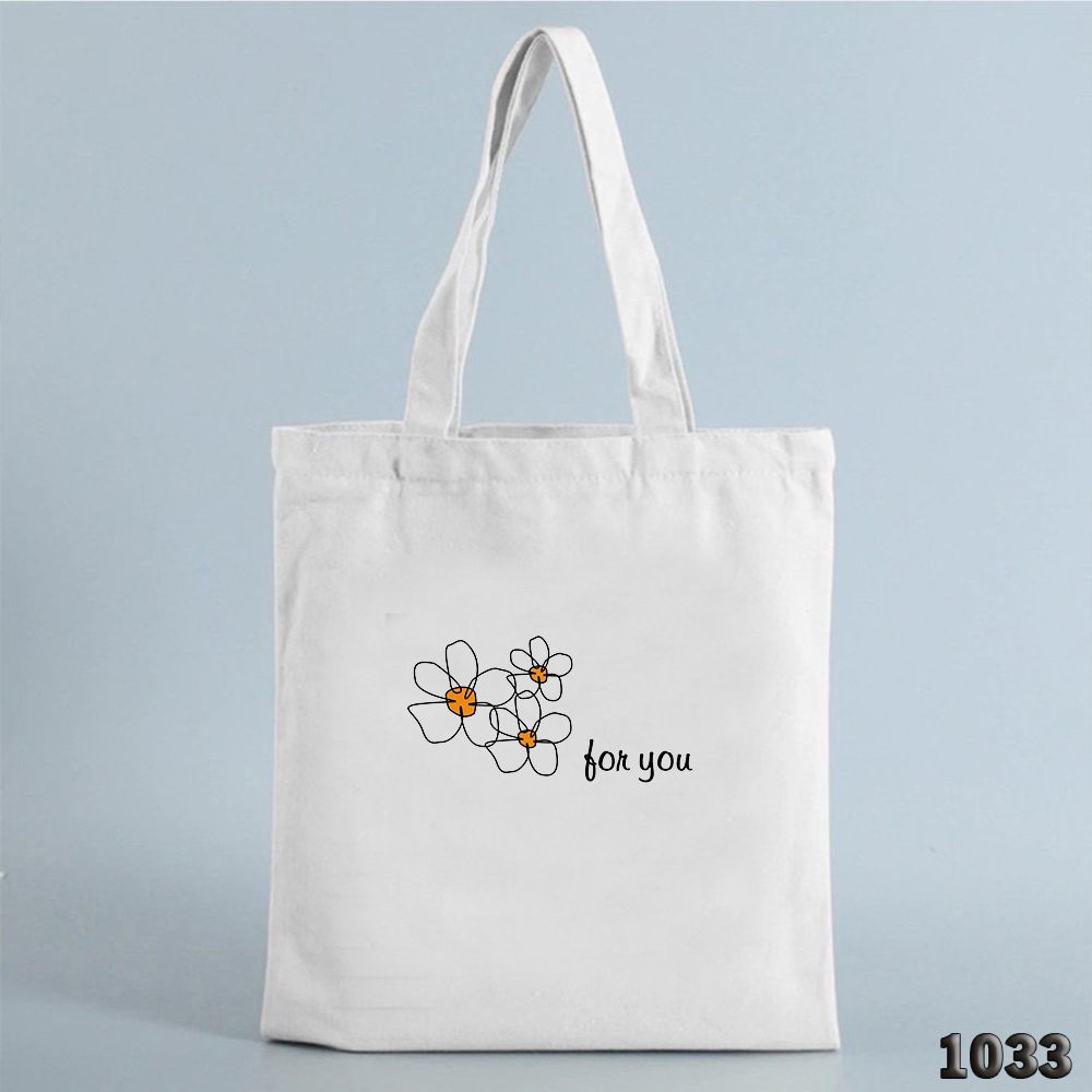 Túi Tote Trắng Vải Canvas Mềm Mịn Flower For You 504 1033 Phong Cách Hàn Quốc Dạo Phố Cực Xinh