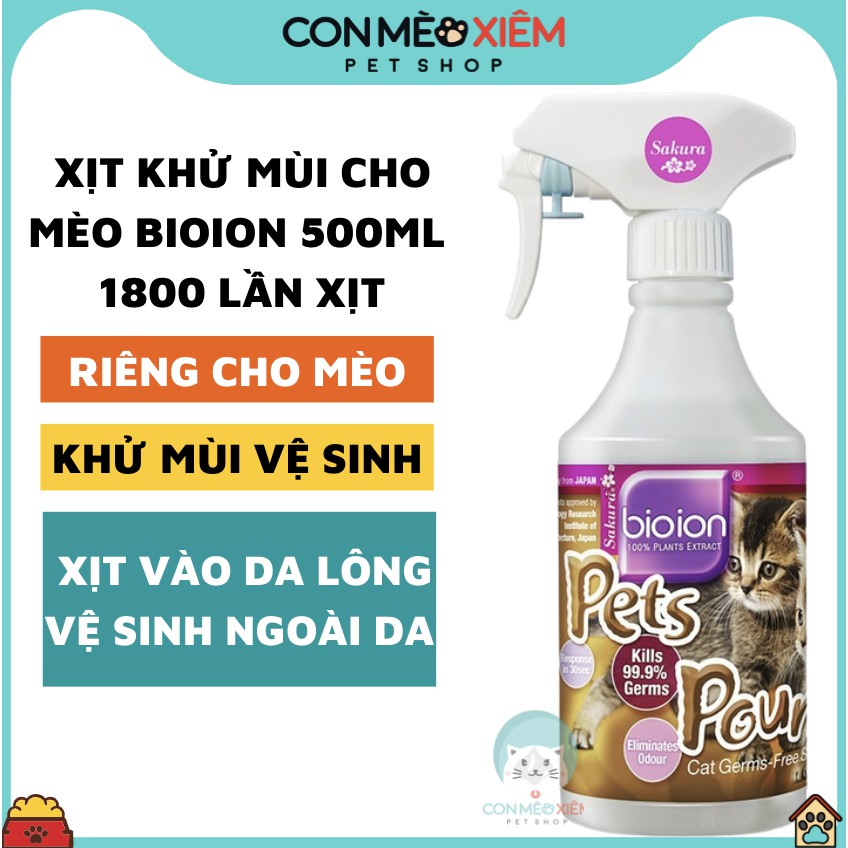 Xịt khử mùi cho mèo Bioion pet pounce cat 500ml, khử mùi vệ sinh chuồng cho mèo Con Mèo Xiêm