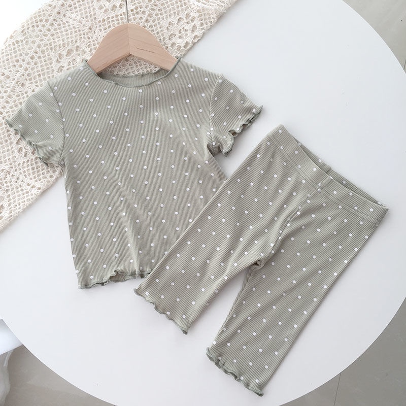 Combo bộ đồ ngủ bé gái 1-6 tuổi tay ngắn áo sơmi  Phối Quần Dài Họa Tiết Chấm Bi set mùa hè thời trang cho bé trẻ em