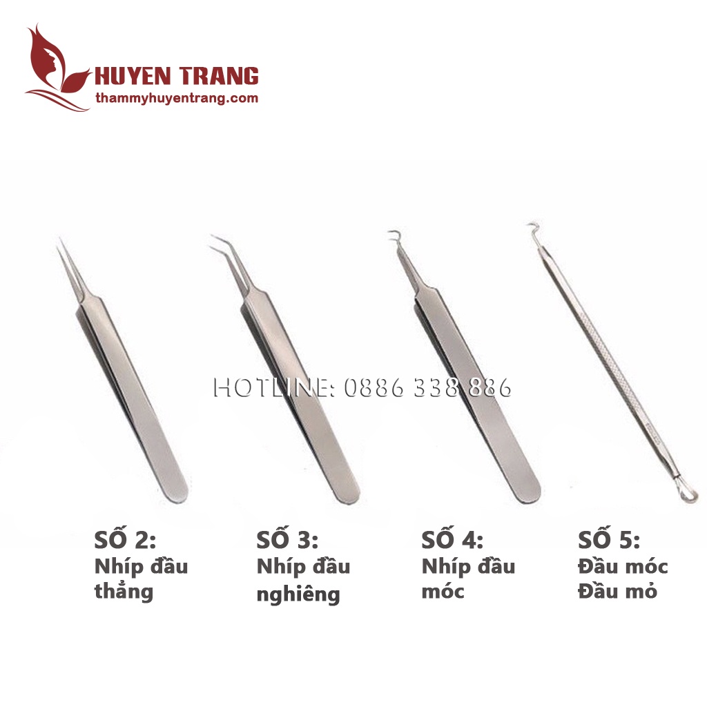 Bộ Dụng Cụ Nặn Mụn 5 Món: 3 Nhíp Lấy Mụn Và 2 Que Nặn Mụn Cao Cấp Không Gỉ - Thẩm Mỹ Huyền Trang | BigBuy360 - bigbuy360.vn