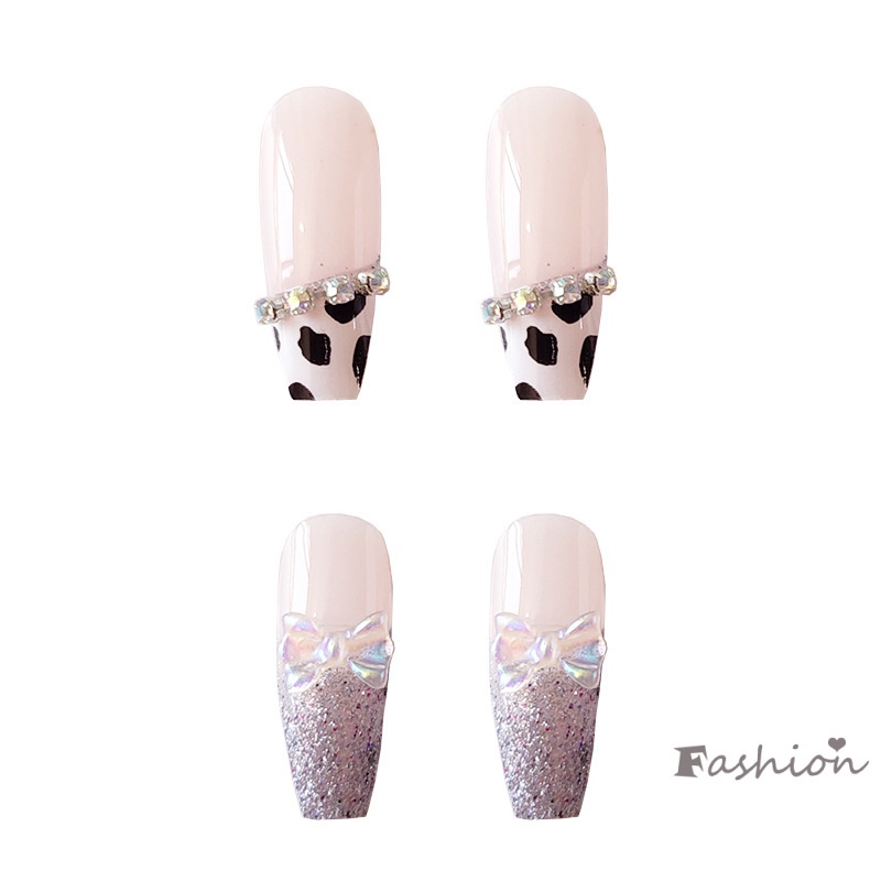 [Hàng mới về] Bộ 24 móng tay giả họa tiết bò sữa thời trang làm đẹp cho nữ