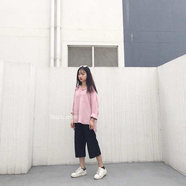 Sơ mi oversize hồng