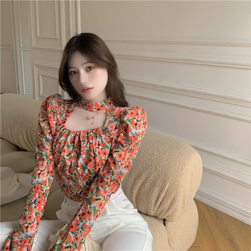 COZOK Áo Sơ Mi chiffon Mềm Mại Họa Tiết Hoa Phong Cách Hàn Quốc Cho Nữ