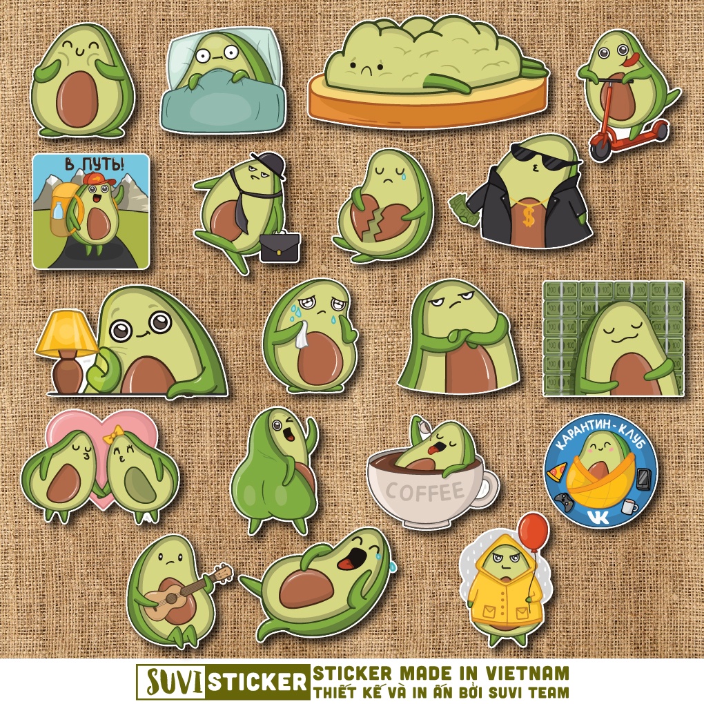 50 Sticker Trái Bơ Avocado chống nước sticker dán mũ bảo hiểm, laptop, điện thoại, đàn guitar, vali. MSP: SV44
