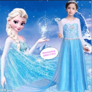 Váy Elsa và phụ kiện bộ trang sức dây chuyền, vòng tay và nhẫn