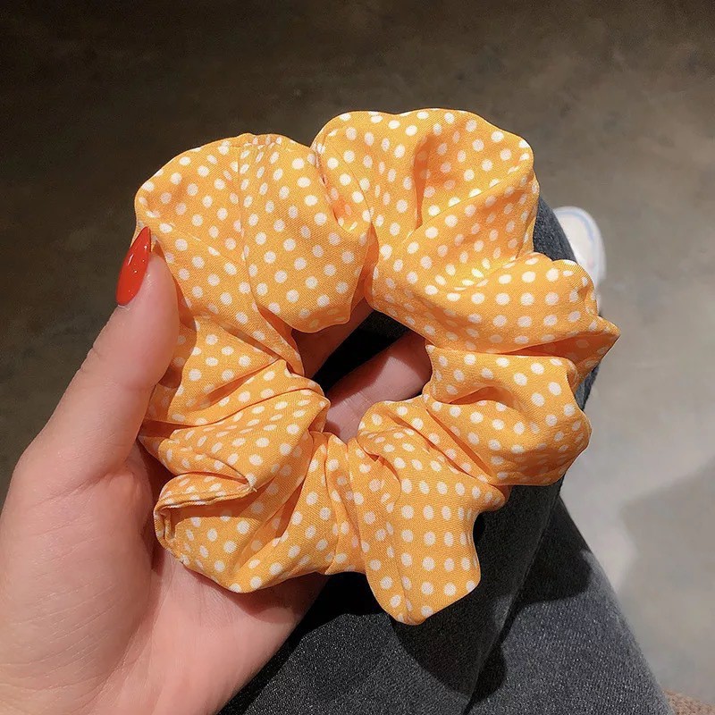 Dây buộc tóc scrunchie chấm bi phong cách thời trang Hàn Quốc