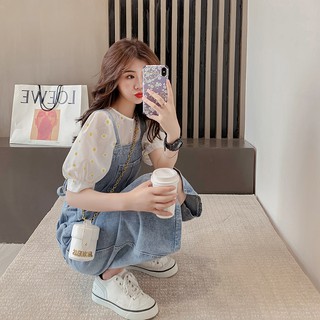 Yếm váy bò + áo sơ mi hoa cúc lela ldt11 size s m l xl