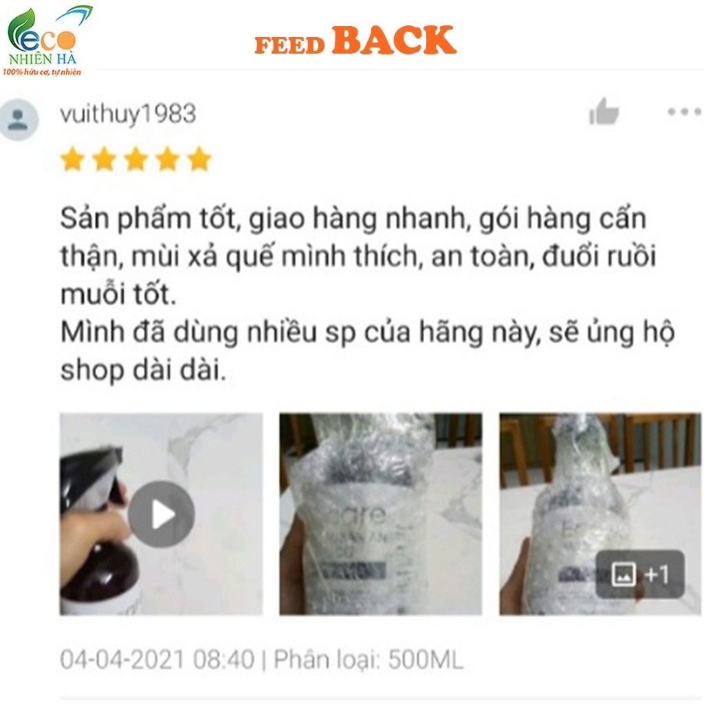Nước lau bàn ăn ECOCARE 500ml tinh dầu quế, nước lau kính, lau bếp, đuổi muỗi, khử khuẩn