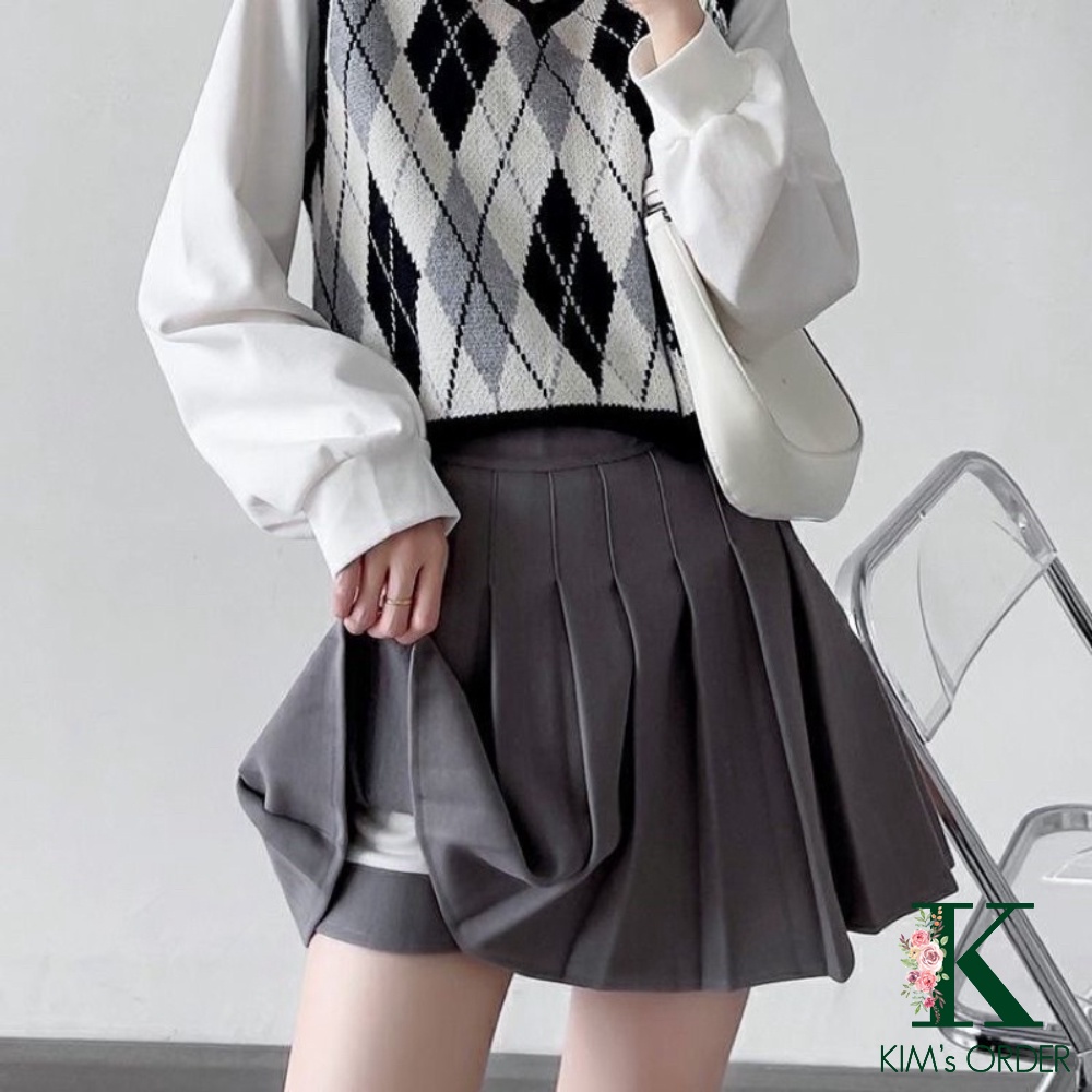 Chân Váy Nữ Ngắn Tennis Xếp Ly Màu Ghi Đen Trắng Loại 1 Có Lót Trong Cạp Cao Năng Động Style Thể Thao Mặc Hàng Ngày
