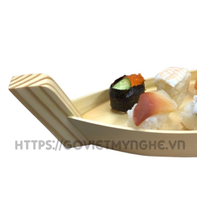 [Hàng chuẩn Nhật] Khay thuyền gỗ trang trí món ăn Sushi cho nhà hàng Nhật - Dài 20cm/30cm - Gỗ thông tự nhiên