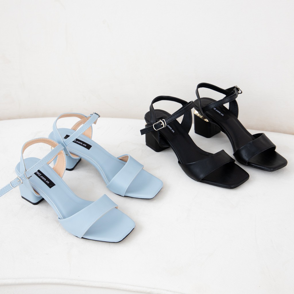 Giày Sandal Cao Gót MWC Đế Vuông 5CM Quai Ngang Màu Đen Xanh Siêu Xinh NUCG - 4177