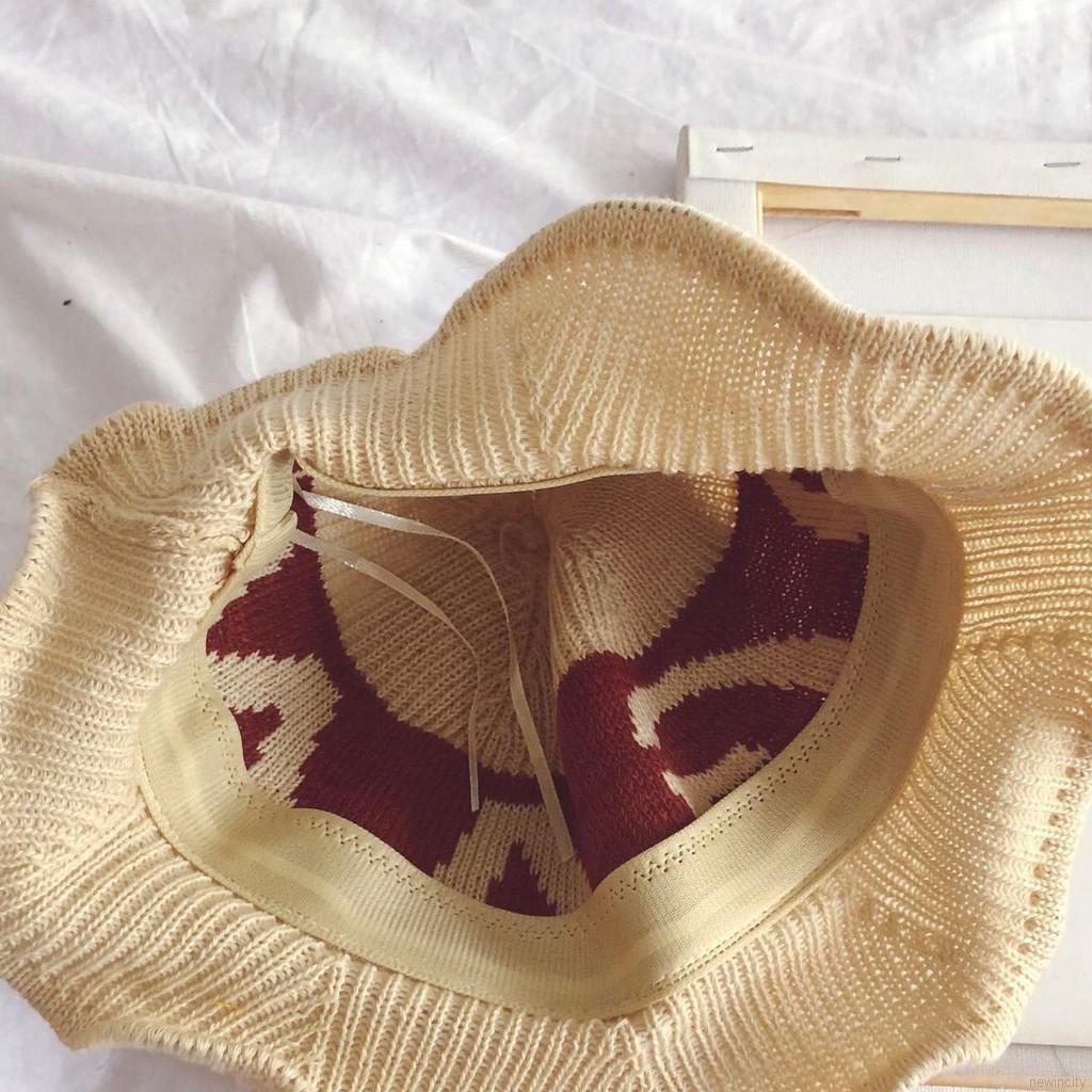 Nón Bucket dệt kim hoạ tiết chữ in phong cách Hàn Quốc cho bé