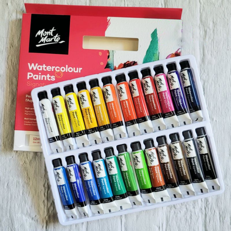 Bộ Màu Nước Mont Marte 12/18/24 Màu x 12ml - Watercolour Paints Signature - PMHS0027/PMHS0048/PMHS0049