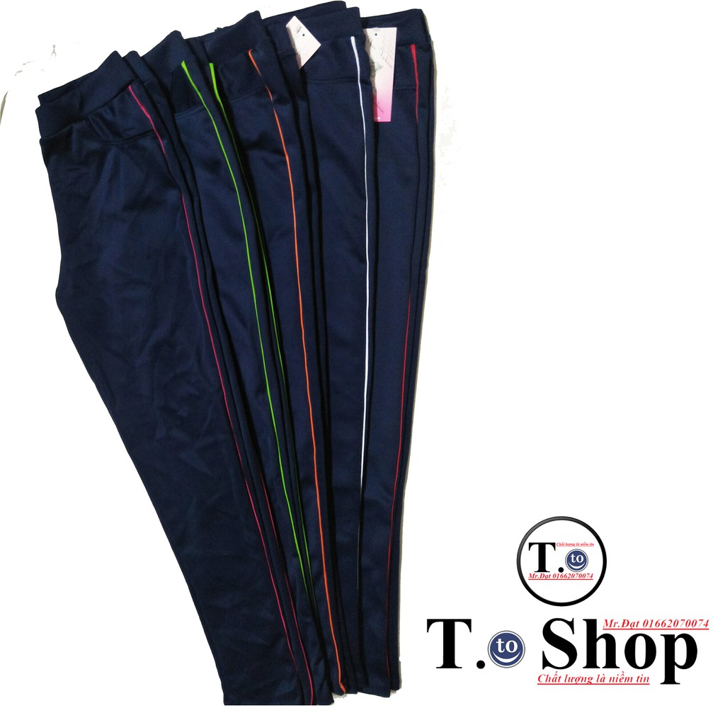 Quần thun nữ - legging màu XANH ĐEN 5 VIỀN (Ôm body, quần màu xanh đen viền sọc màu Đỏ - trắng - cam - xanh - hông)