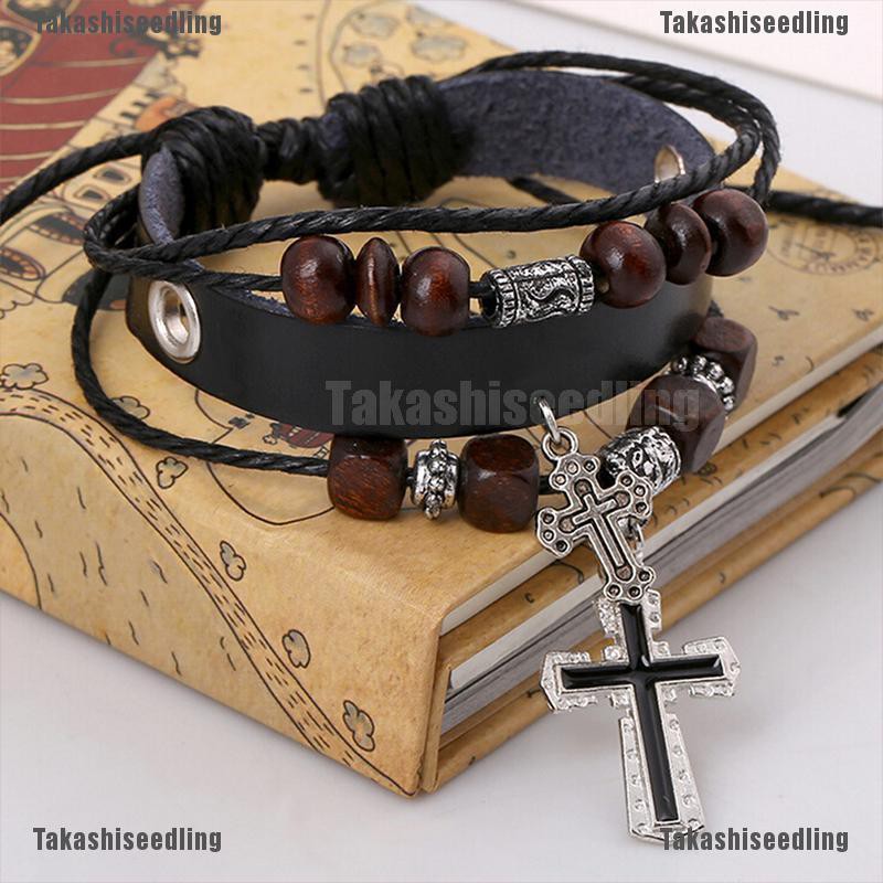 Vòng Tay Da Nhiều Lớp Đính Mặt Thánh Giá