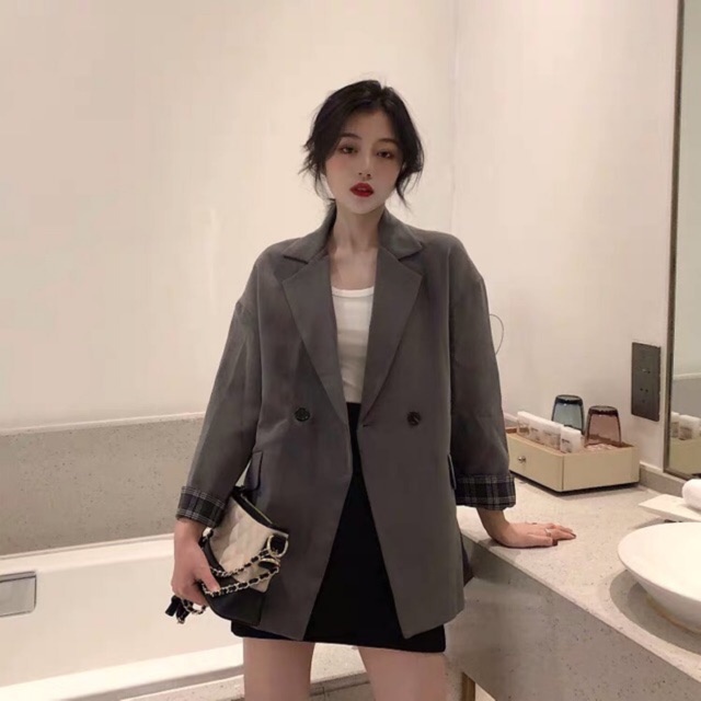 [ HÀNG KHÔNG SẴN ] Áo blazer tay lật kẻ | BigBuy360 - bigbuy360.vn