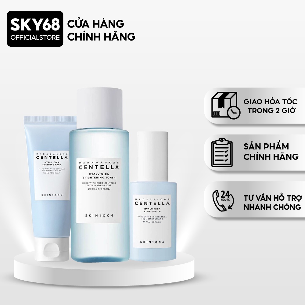 Bộ 3 Sản Phẩm Cấp Ẩm, Dưỡng Trắng Skin1004 Madagascar Centella Hyalu-cica (Toner 210ml + Serum 50ml + Mặt Nạ Ngủ 100ml)