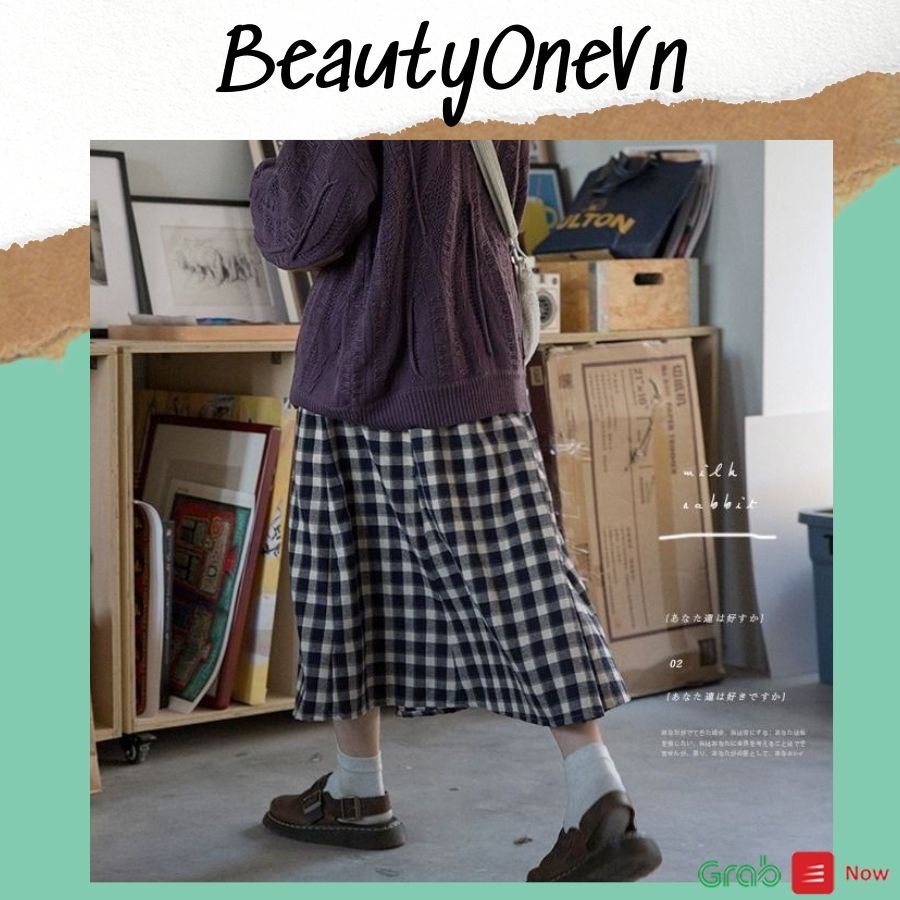 [ Qùa Tặng Dây Buộc Tóc Bạn Nhé] Chân váy kẻ ô kiểu dáng vintage phong cách Hàn Quốc, chân váy dài chất vải thô