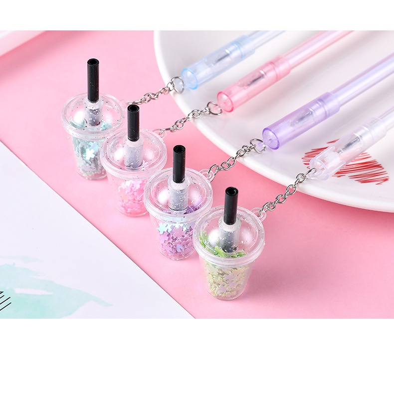 Bút Mực gel Hình Ly Trà Sữa Đính Kim Sa Lấp Lánh Dễ Thương Cho Học Sinh Ruột bút gel bút gel nhiều màu bút bi bấm cute