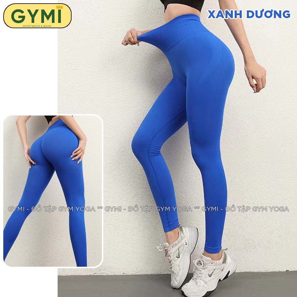Quần tập gym yoga nữ GYMI QD46 dáng legging chun mông thể thao cạp cao chất dệt kim co giãn