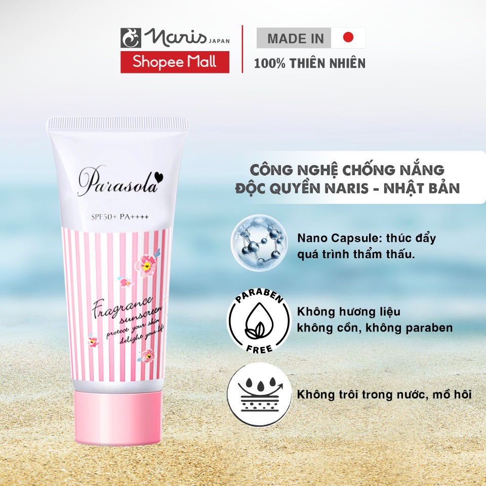 Gel chống nắng phù hợp mọi loại da bảo vệ khỏi tia UVA-UVB, thẩm thấu nhanh Naris Parasola UV SPF50+/PA++++ 90g