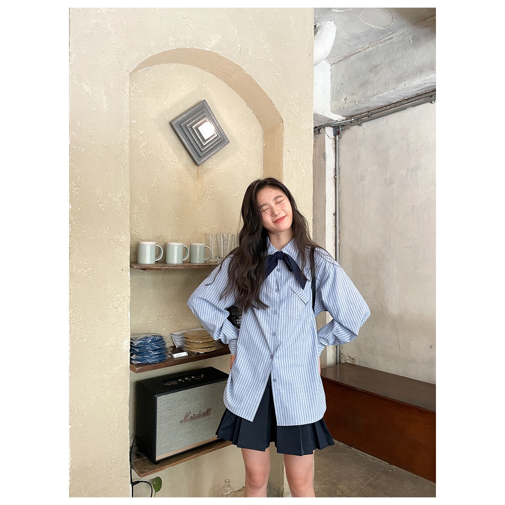 Áo sơ mi nữ NRVP tay dài dáng rộng phong cách Hàn Quốc thời trang