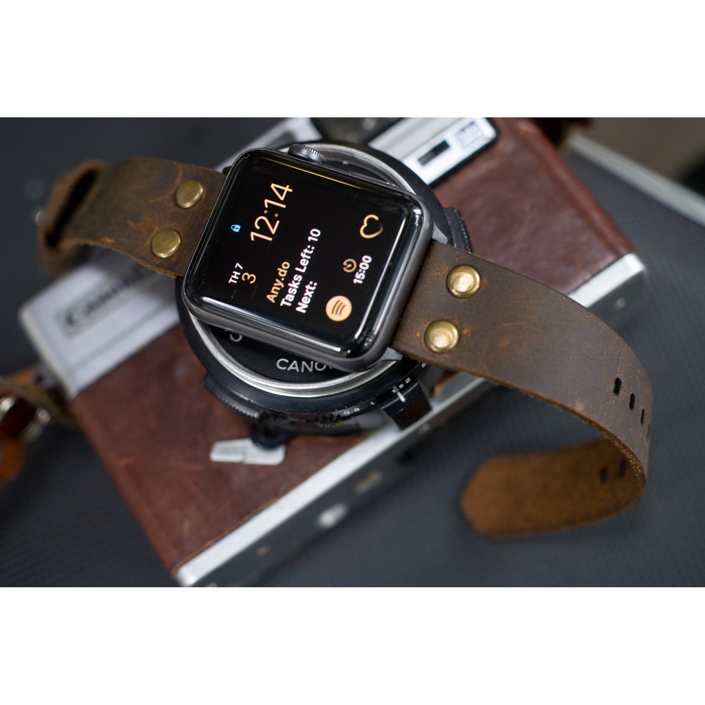 Dây đồng hồ Apple Watch , Iwatch , Iphone Watch Da Bò Sáp Ngựa Điên RAM Leather Pilot Rivet  Bền Đẹp