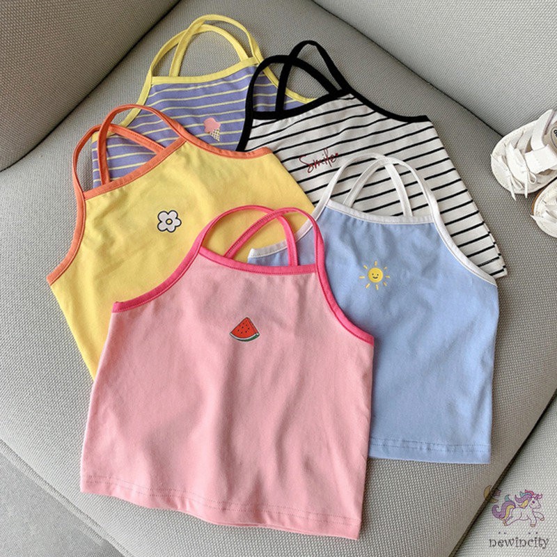 Áo Dây Cotton Không Tay Họa Tiết Hoạt Hình Dễ Thương Phong Cách Hàn Quốc Cho Bé Gái