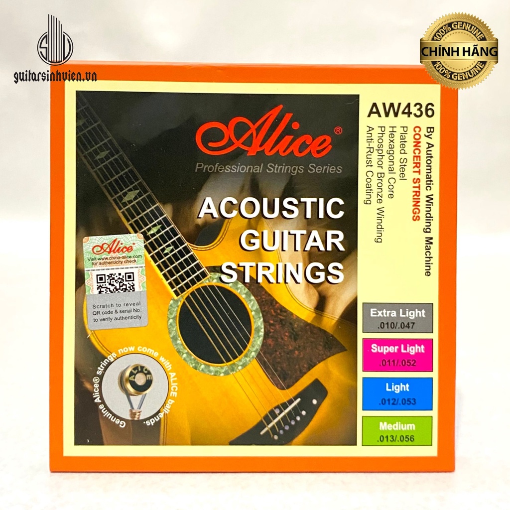 Dây Đàn Guitar Acoustic Chính Hãng Alice A406 - AW432 - AW436 - AWR47 - Da'addario EJ13 - D'addario EJ26