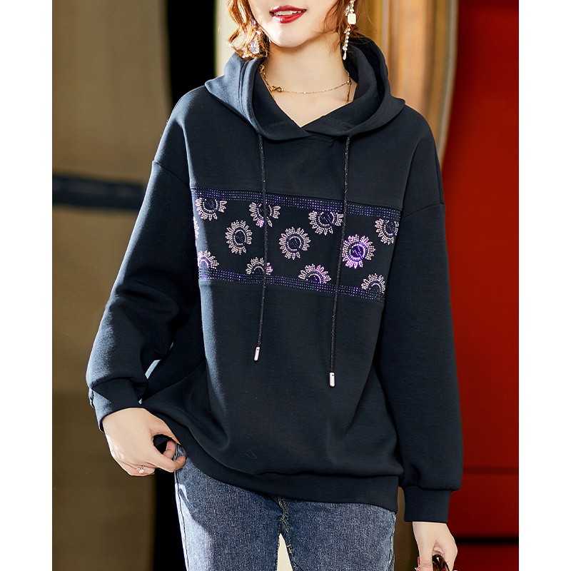 60% off price EPIELE plus size European Station hot drilling hoodie coat loose fat girl women's clothing