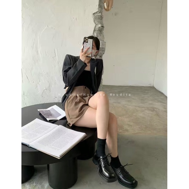 Giày tây nữ mũi vuông oxford dây buộc cá tính trẻ trung đi học đi làm - HOUDITA - STMV-005