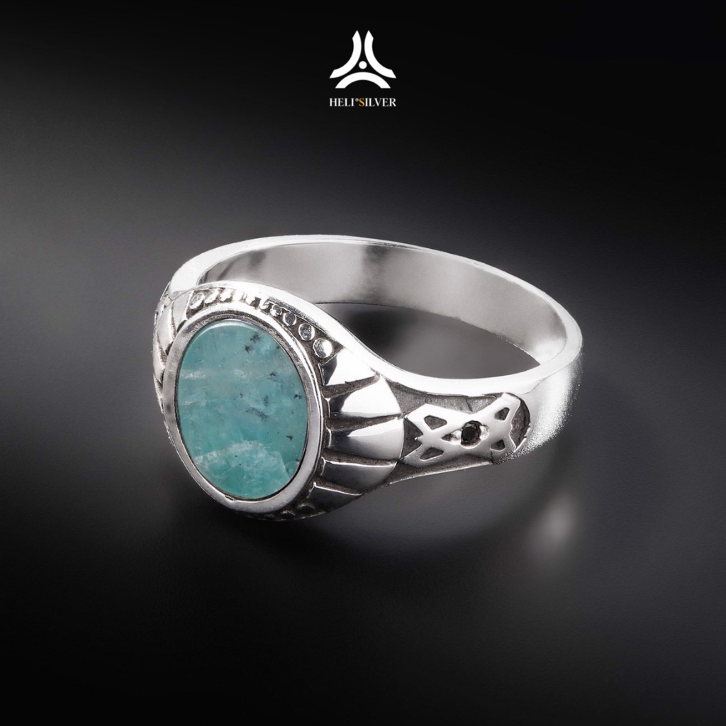 Nhẫn bạc nam HeliSilver Gothic Amazonite Helios Original S925