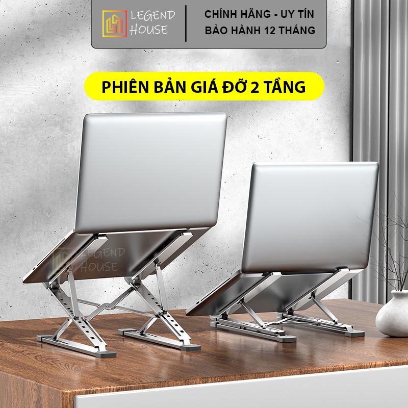 Giá đỡ laptop 2 tầng Giá kê laptop bằng nhôm chống mỏi cổ có thể điều chỉnh độ cao, đế tản nhiệt laptop Lavie House