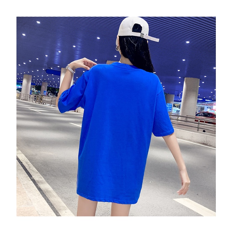 Áo Thun Nữ Ngắn Tay Cổ Tròn Đính Đá Xanh Dương