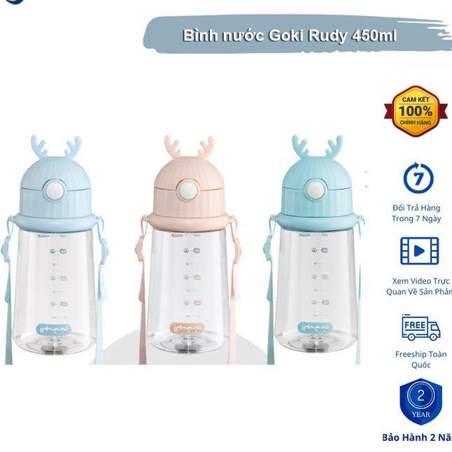Bình Nước Trẻ Em Có Ống Hút GOKI 450ml Chính hãng Inochi - Tiêu chuẩn nhật bản