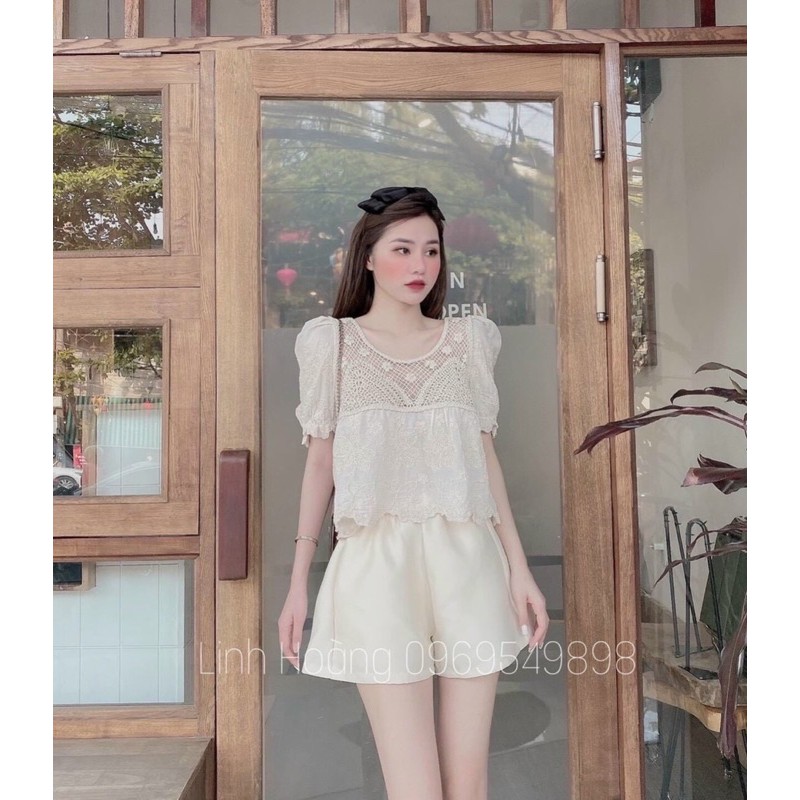 Áo thô pha ren dáng babydoll điệu đà