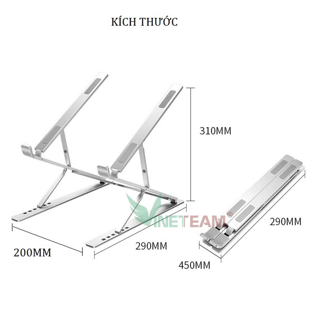 Giá đỡ laptop nhôm thiết kế thông minh 2 tầng điều chỉnh độ cao, gấp gọn ,nâng tản nhiệt laptop N8 -DC4390