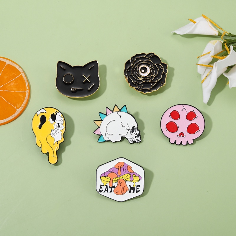 Ghim cài áo QIHE JEWELRY hình đầu lâu phong cách punk cá tính