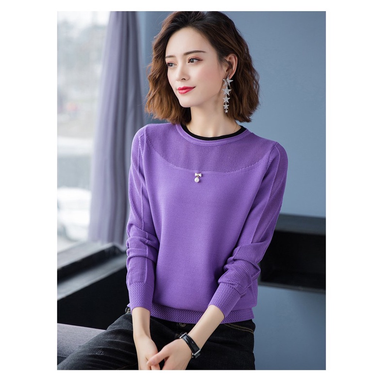 Áo len tay dài cổ tròn phong cách Hàn Quốc thời trang thanh lịch cho nữ