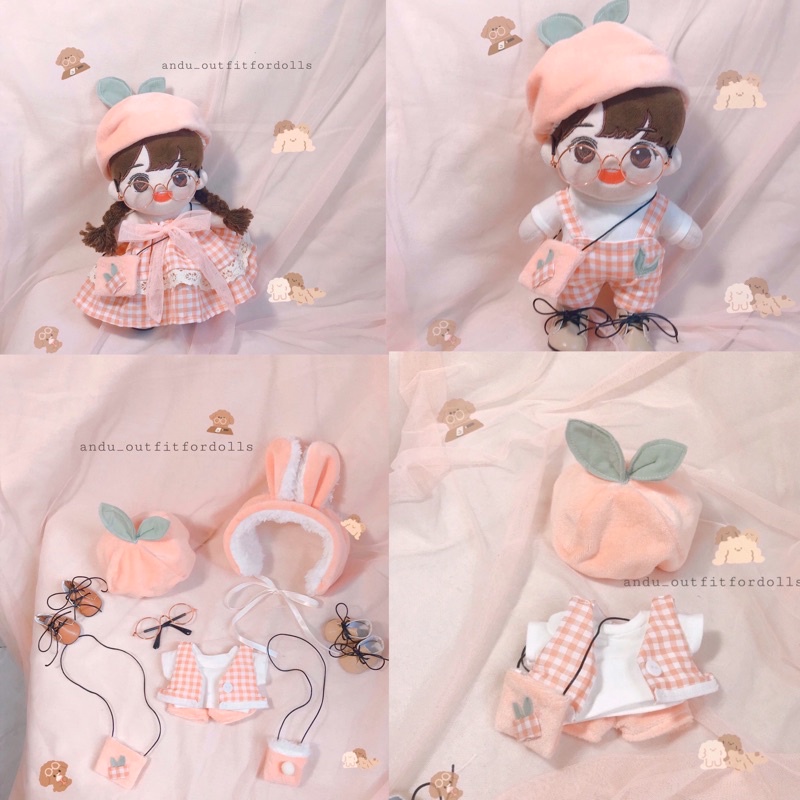 Set Cam Sữa,Set đầm cam sữa, yếm cam sữa (đồ cho doll)