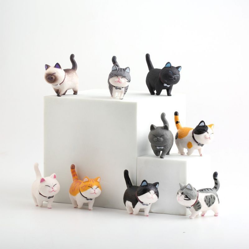 Set 9 Mèo Bi Đi Bộ Cute Trang Trí Tiểu Cảnh, Bàn Làm Việc