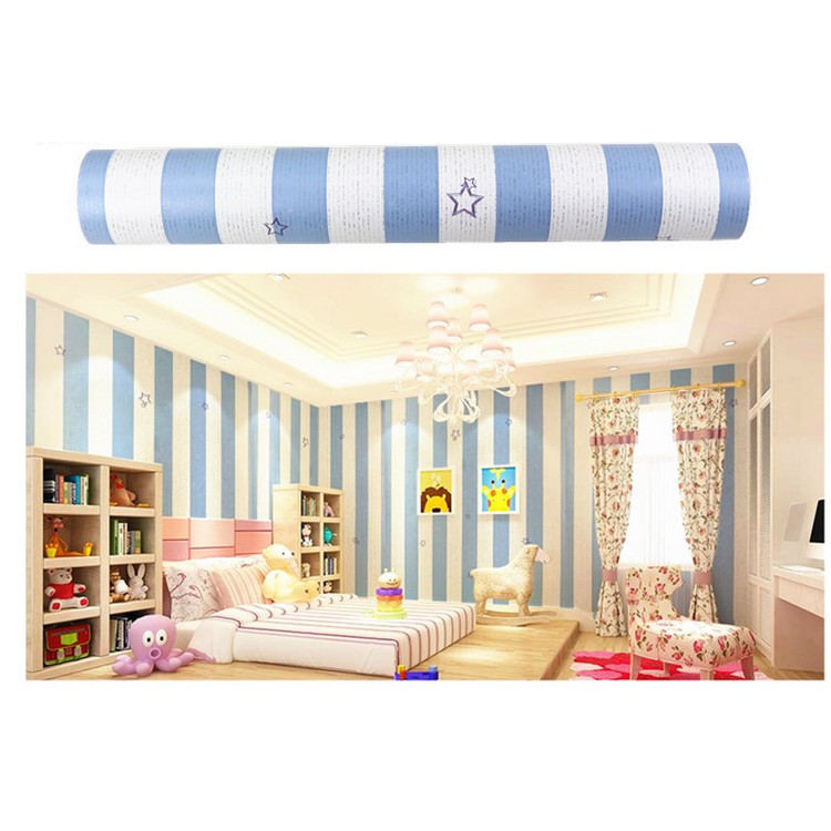 Giấy Dán Tường Sọc Sao Xanh 10M Khổ 45cm