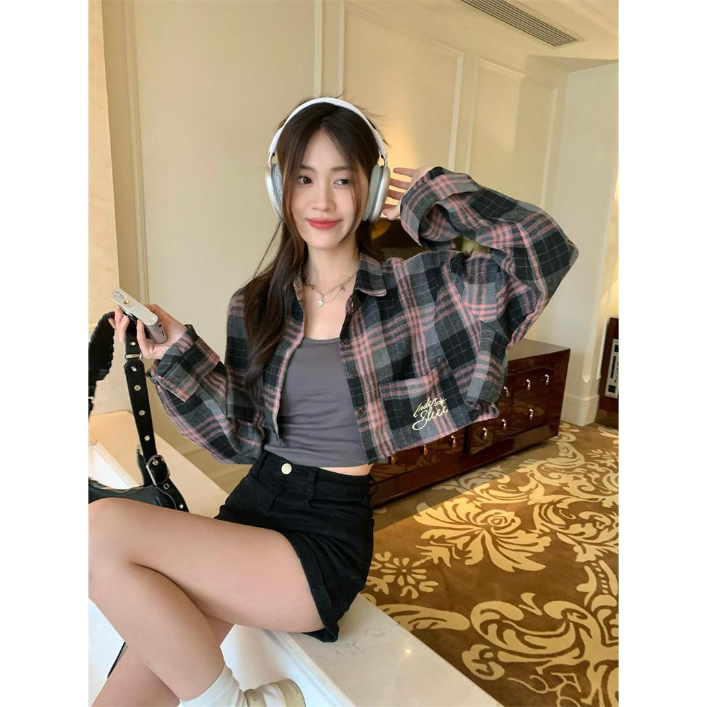 Áo Sơ Mi Tay Dài / Áo Hai Dây Mỏng Họa Tiết Kẻ Sọc Màu Hồng Phong Cách Mỹ Phong Cách Thời Trang Mới 63477