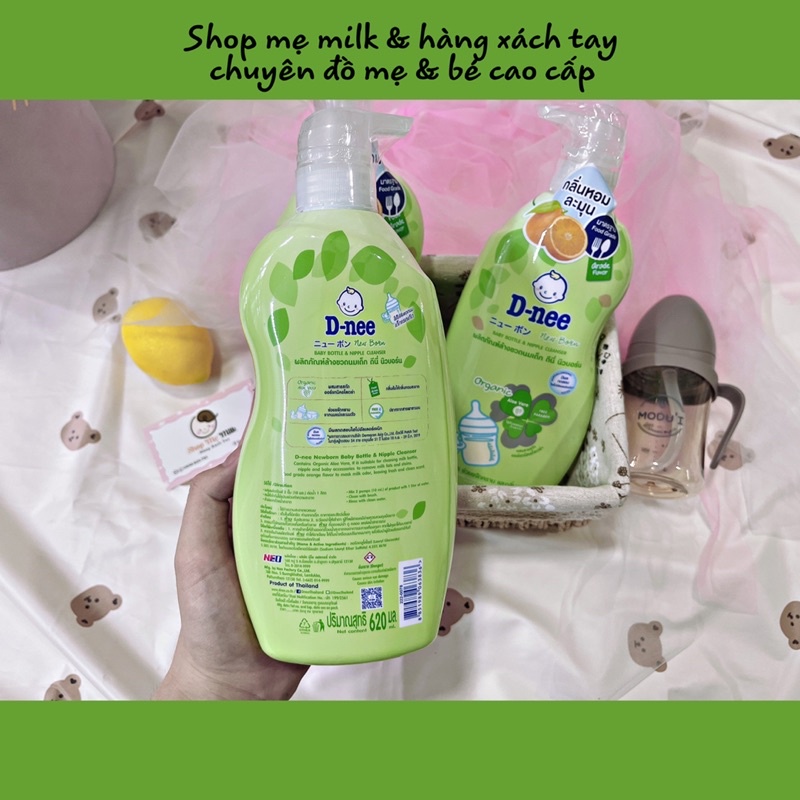 Nước rửa bình sữa D-nee Thái Lan chai mẫu mới có thêm cam 620ml