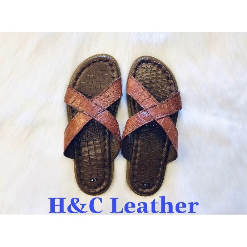 Dép nam quai chéo da cá sấu thật 100%
