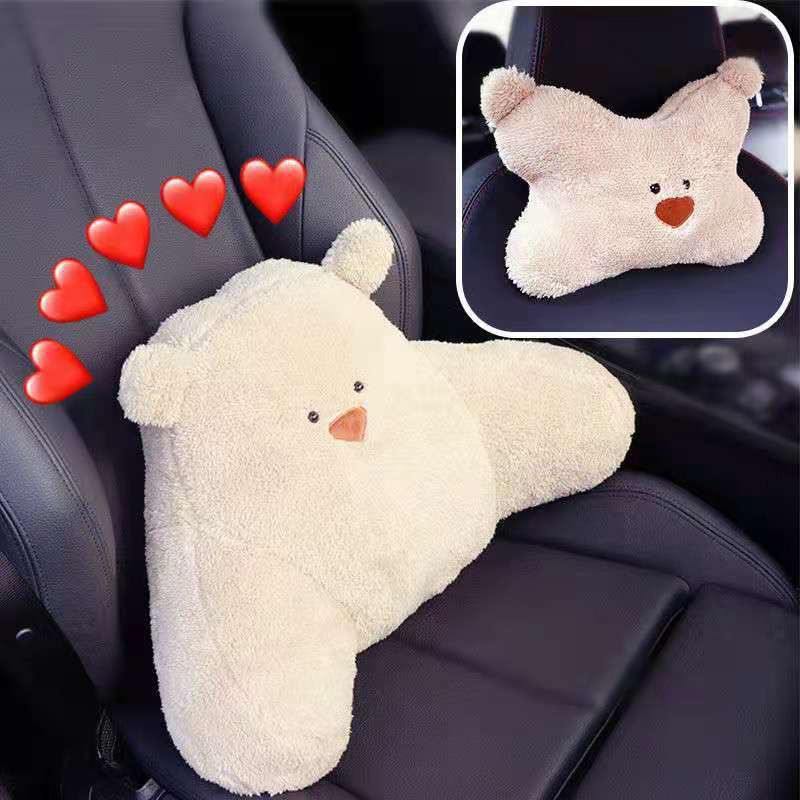 Car headrest neck pillow cartoon cute plush pillow car pillow waist neck driver seat pillow female A8FL