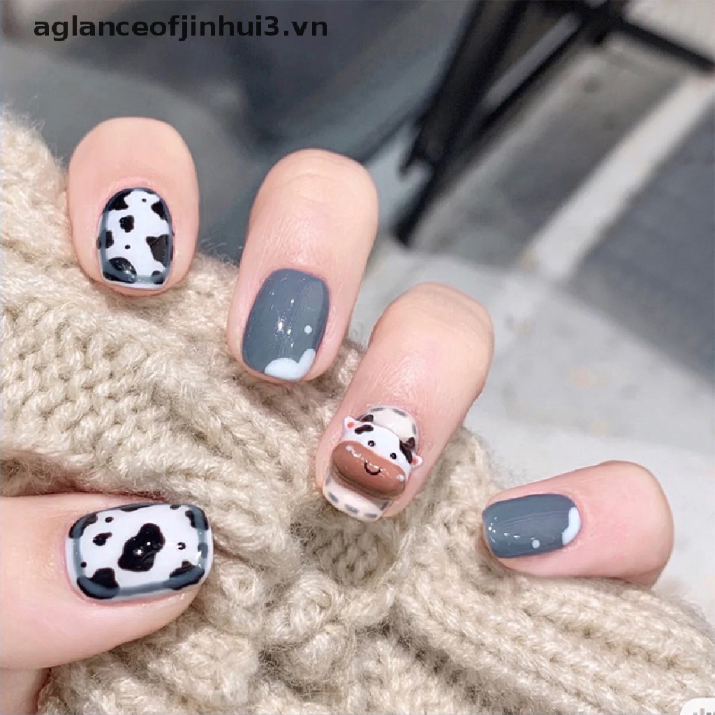 ~ ~ Mới Miếng Dán Móng Tay Giả Đính Kim Cương Giả Ngắn Hoàn Thiện Kiểu Pháp